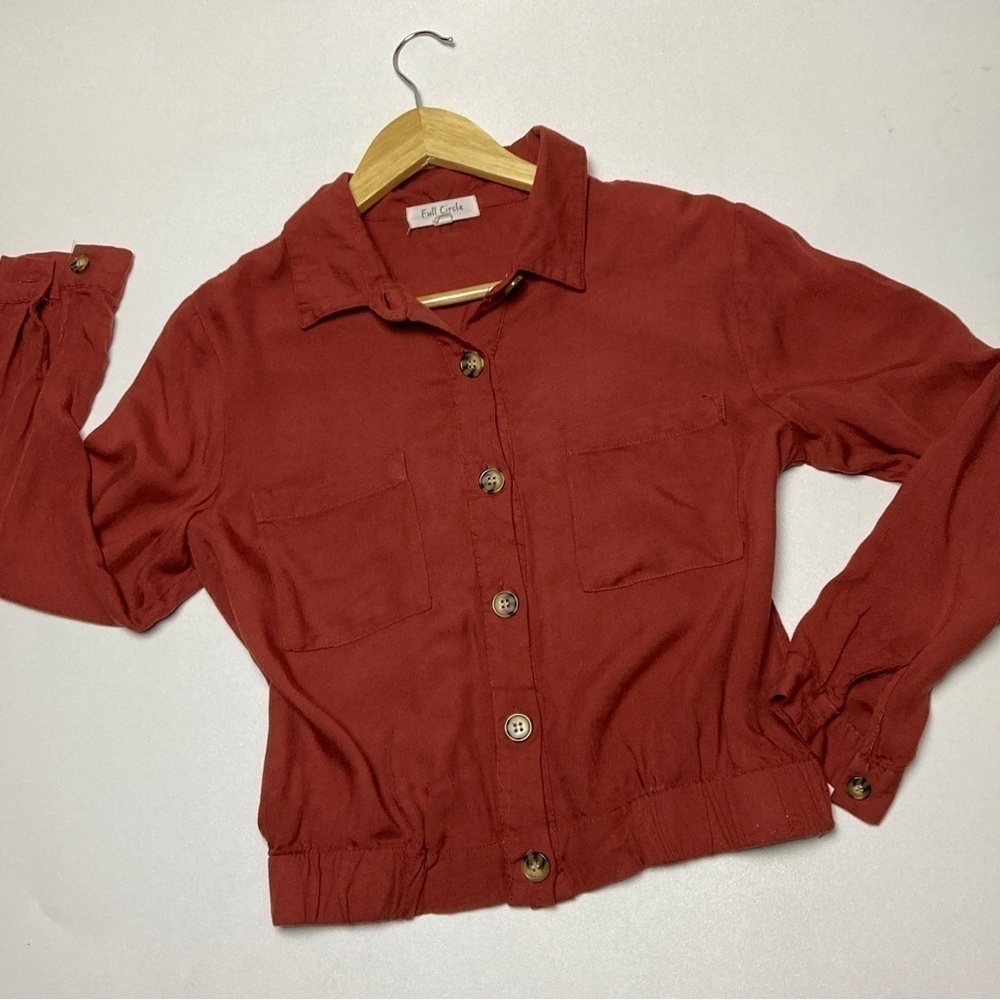 Full Circle Trends Womens Small Casual Button Down Collared Top Quarter Sleeve
